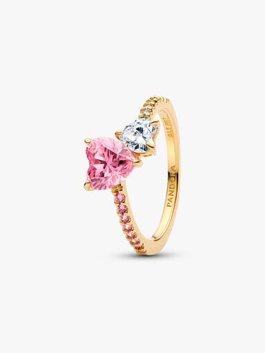 Bague scintillante Cœur double rose et incolore