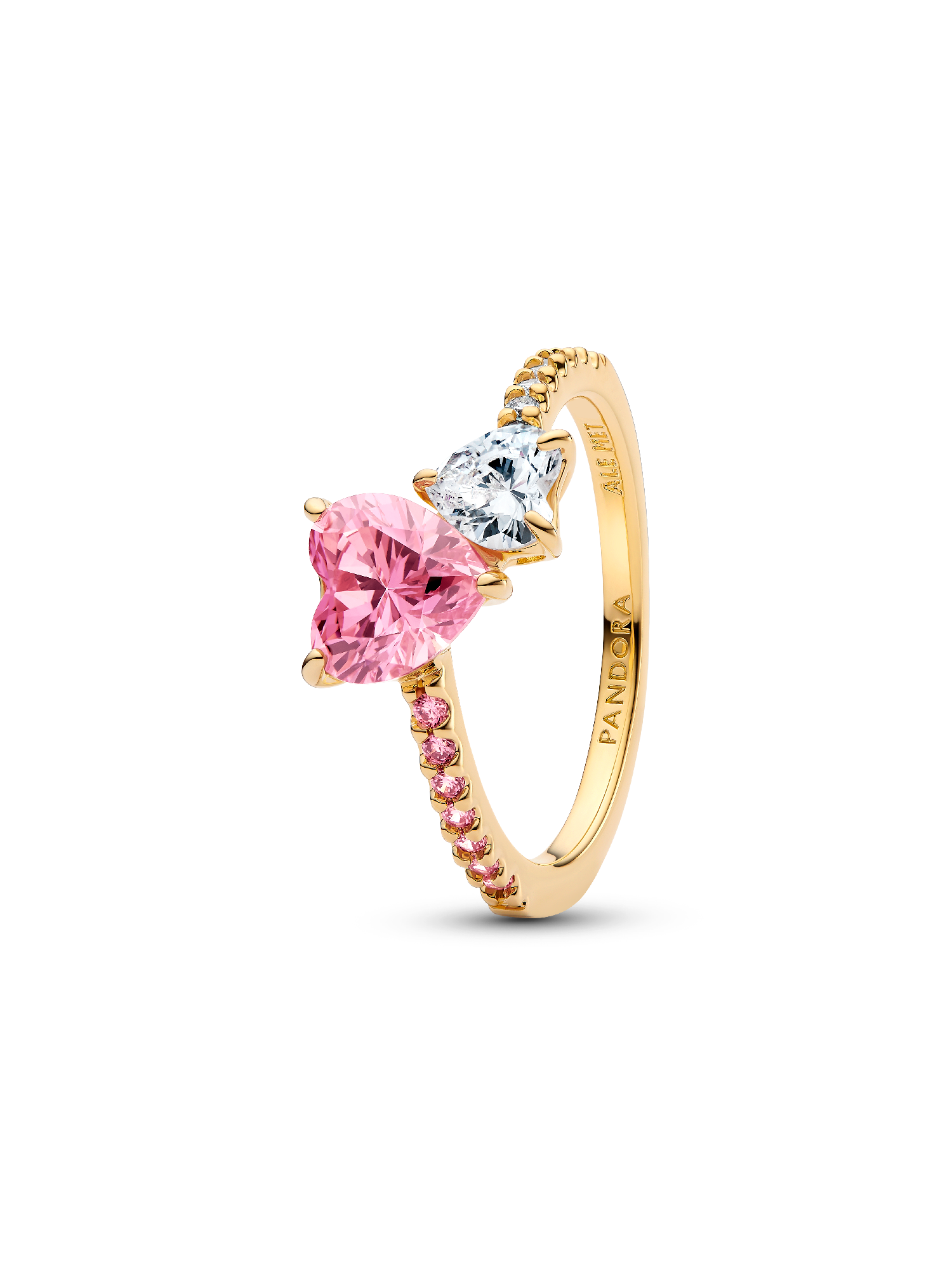 Double Heart Pink & Clear Sparkling Ring