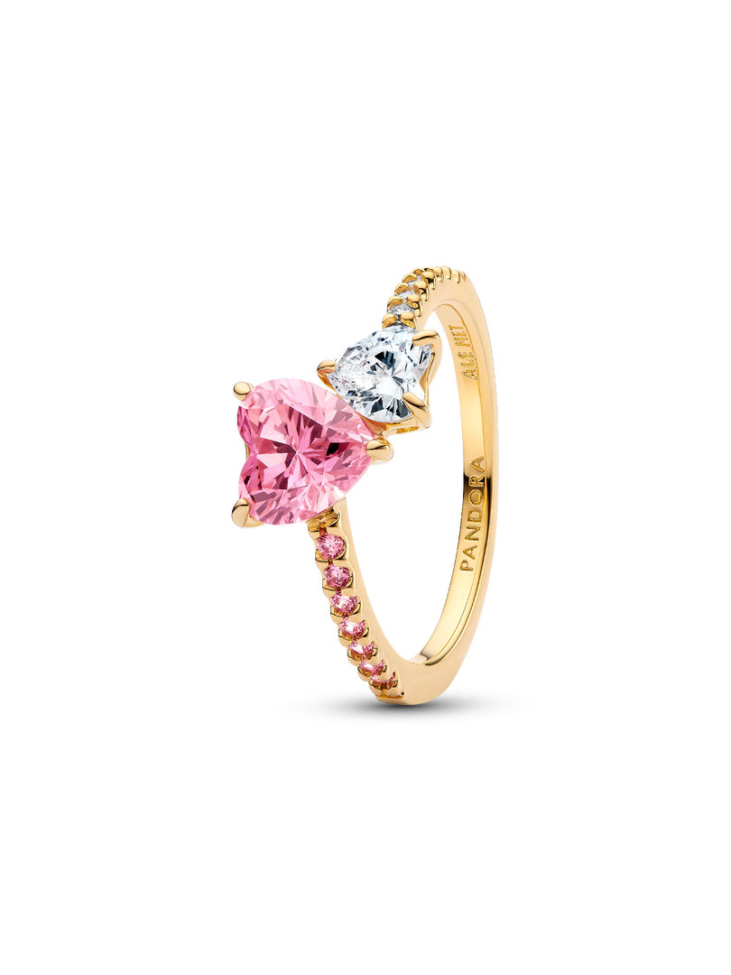 Double Heart Pink & Clear Sparkling Ring