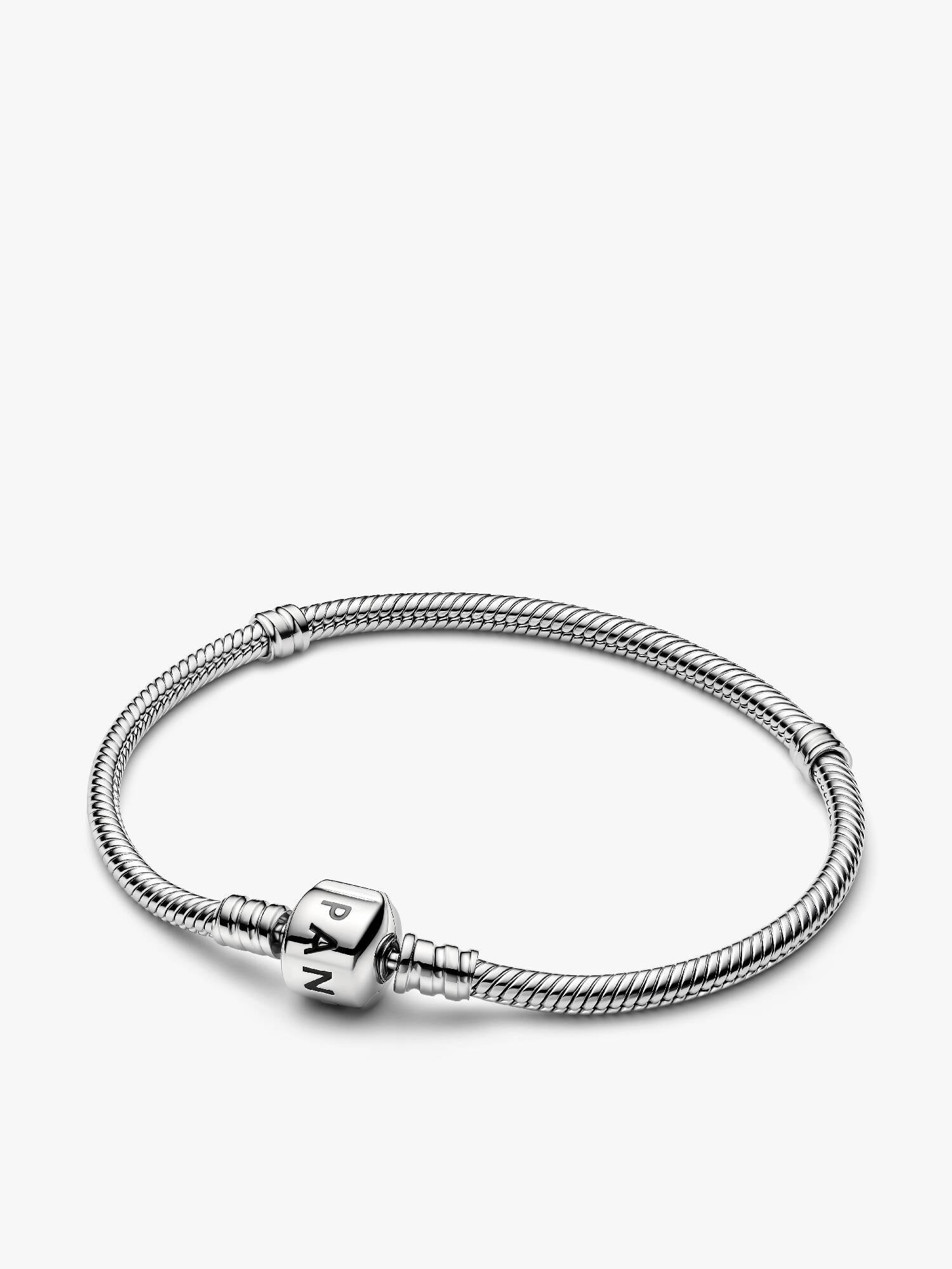Pandora Moments Barrel Clasp Snake Chain Bracelet, Platinum Plated