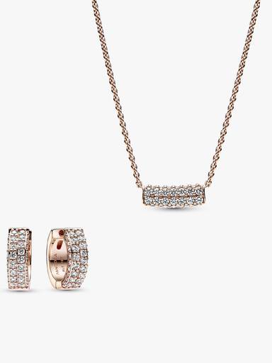 Ensemble de collier et boucles d'oreilles à double rangée pavée
