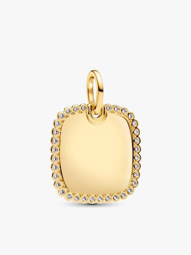 Engravable Sparkling Square Tag Pendant Necklace