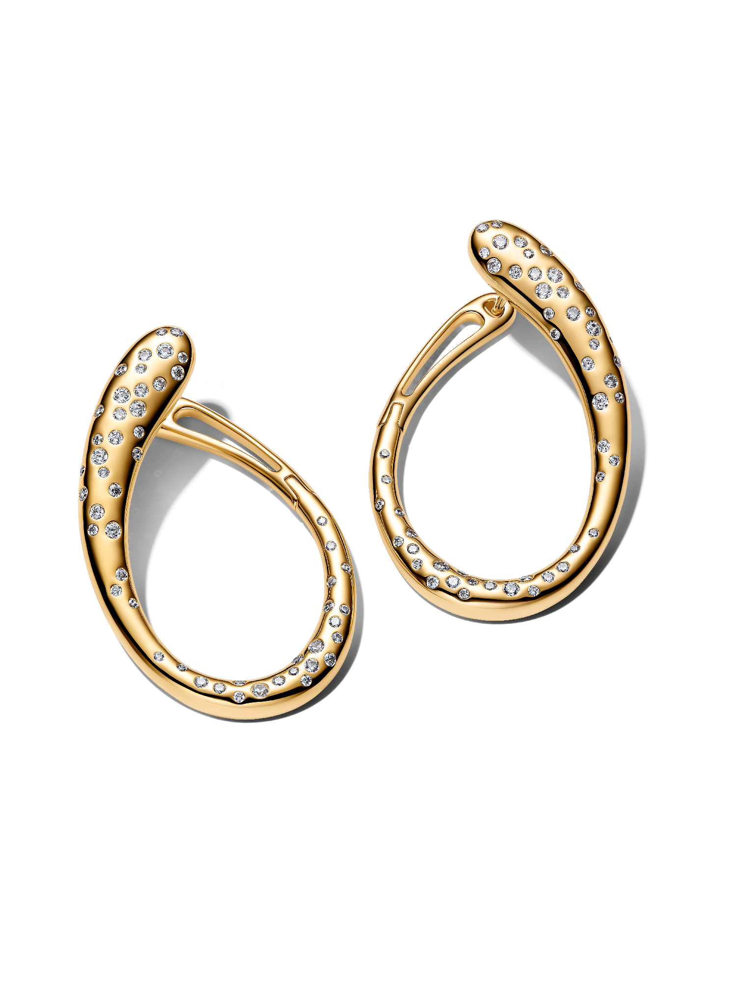 Organically Shaped Stone-Set Hinged Hoop Earrings