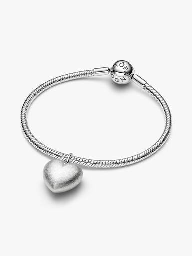 Matte Puffy Heart Dangle Charm, Platinum Plated