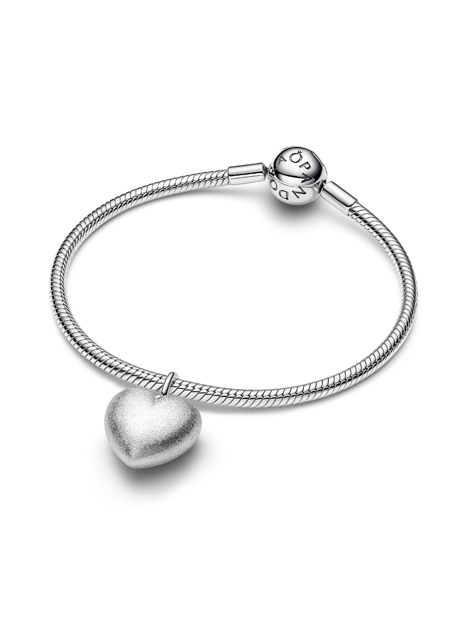 Matte Puffy Heart Dangle Charm, Platinum Plated