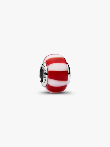 Red Peppermint Murano Glass Charm, Platinum Plated