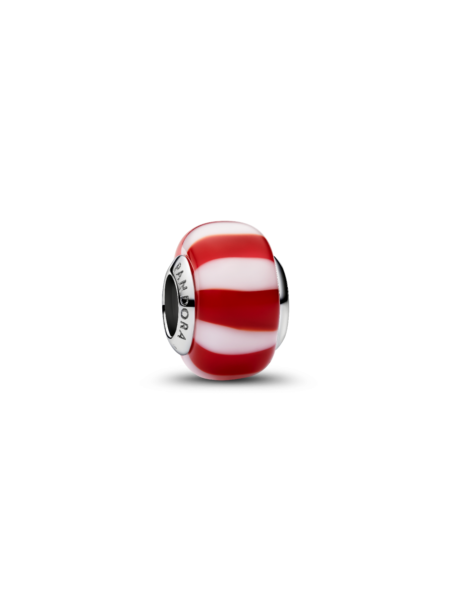 Red Peppermint Murano Glass Charm, Platinum Plated