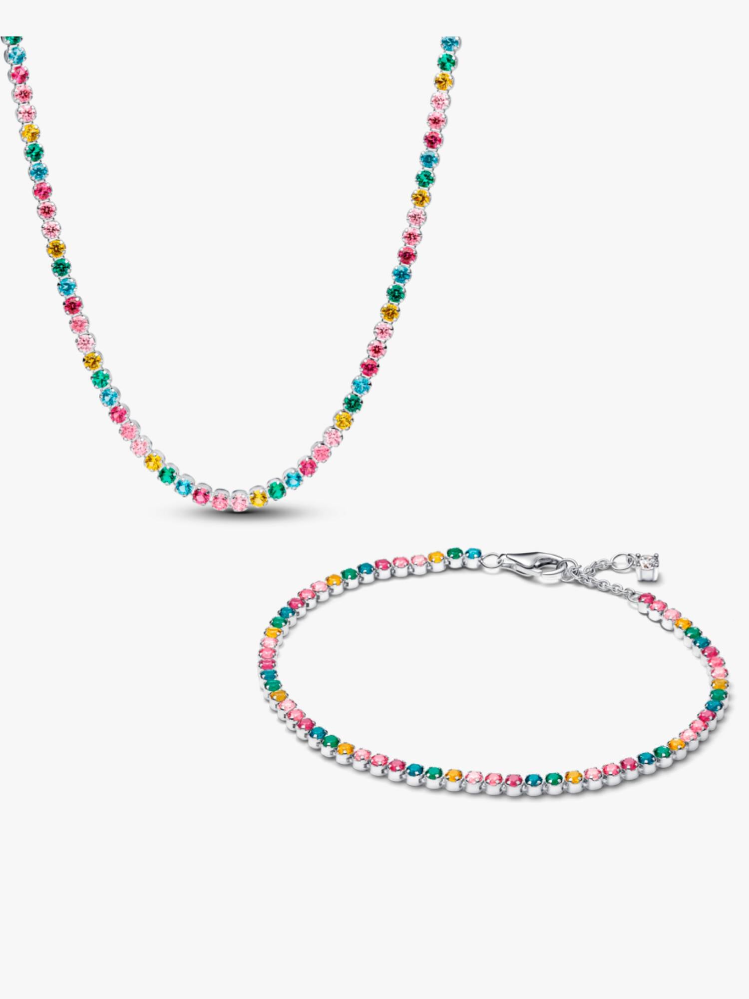 Ensemble de bracelet et collier tennis arc-en-ciel