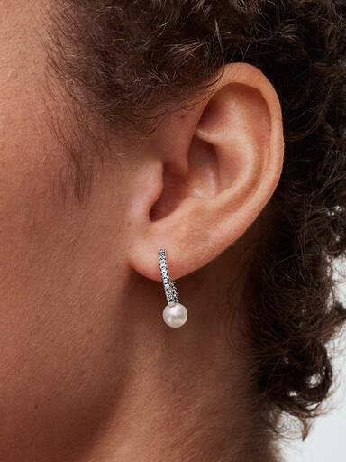 Treated Freshwater Cultured Pearl & Pavé Hoop Earrings