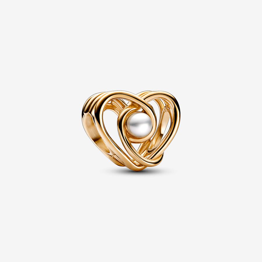 Openwork Swirling Heart & Treated Freshwater Cultured Pearl Charm image number 0