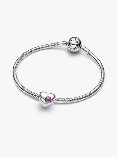 Engravable February Purple Stone Heart Charm