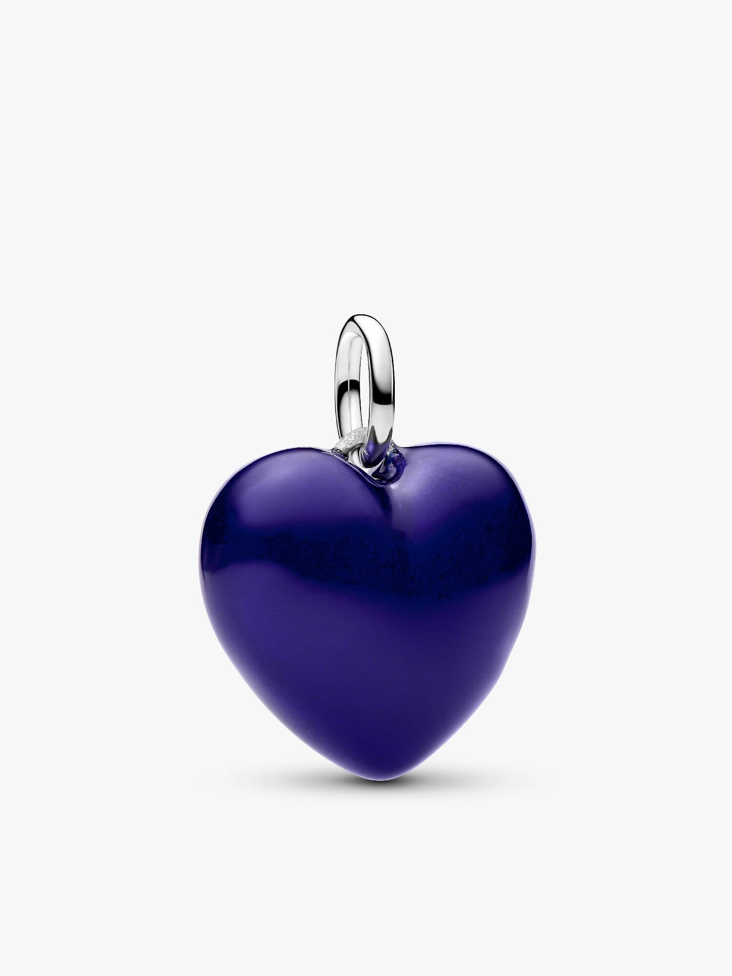 Blue Puffy Heart Dangle Charm, Platinum Plated
