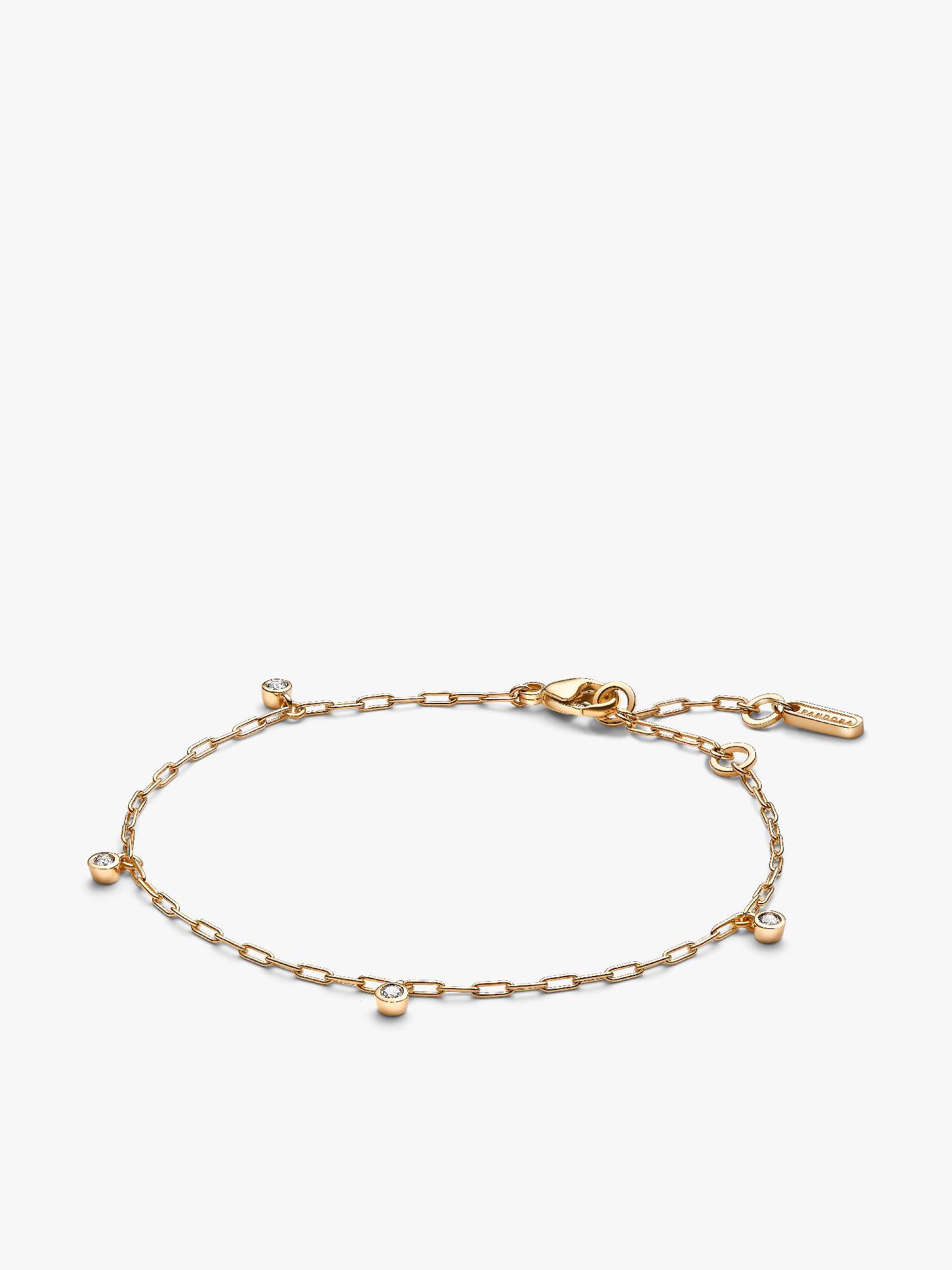 Collier à chaîne trombone avec diamants créés en laboratoire en serti clos suspendus Pandora Era