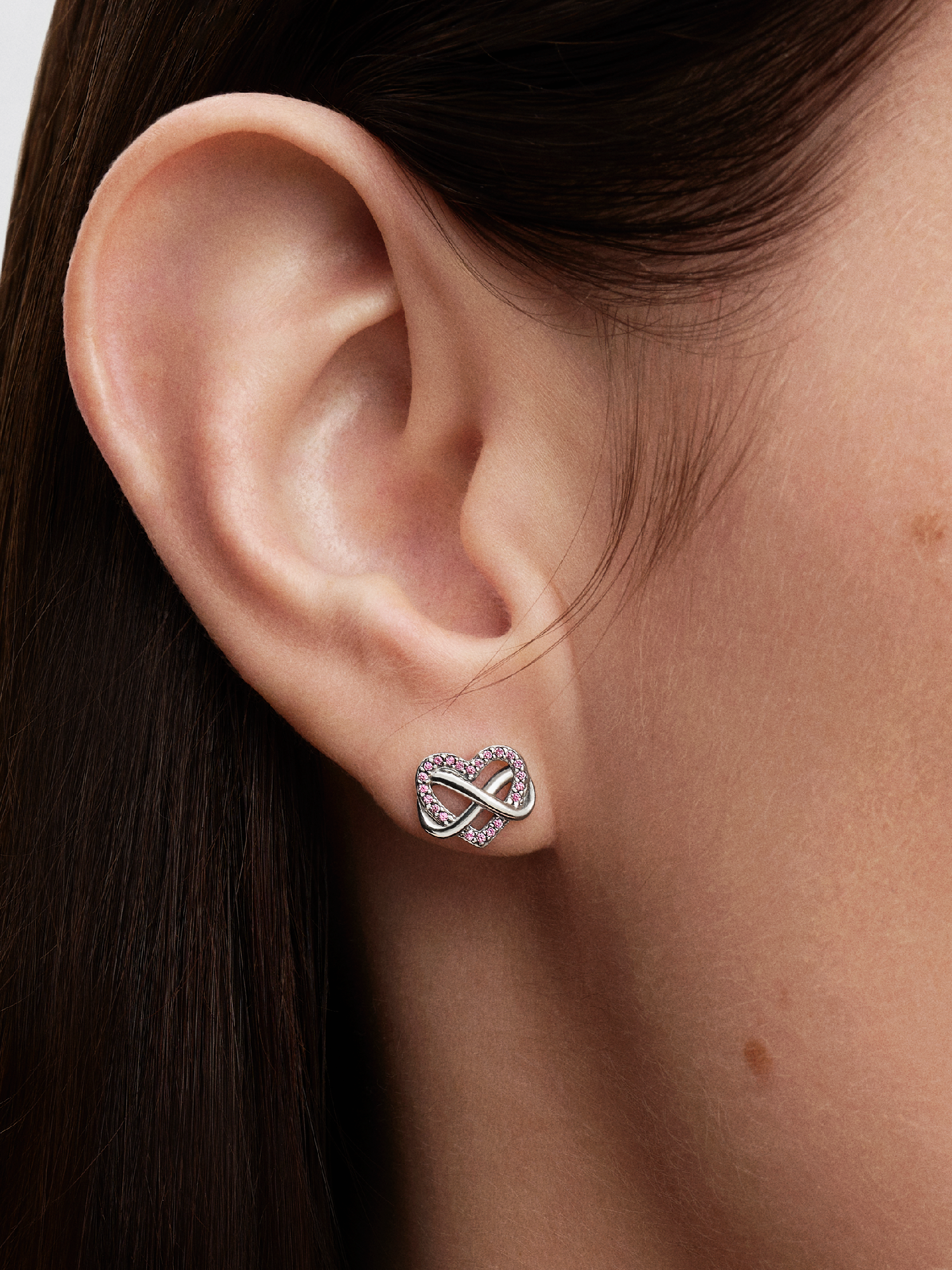 Sparkling Pink Infinity Heart Stud Earrings