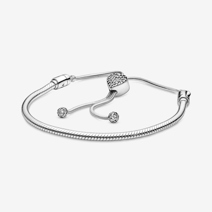 FINAL SALE - Pandora Moments Pavé Heart Clasp Snake Chain Slider Bracelet image number 0