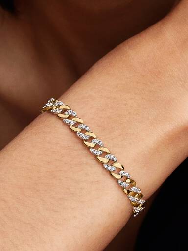 Bracelet à chaîne cubaine pavé bicolore