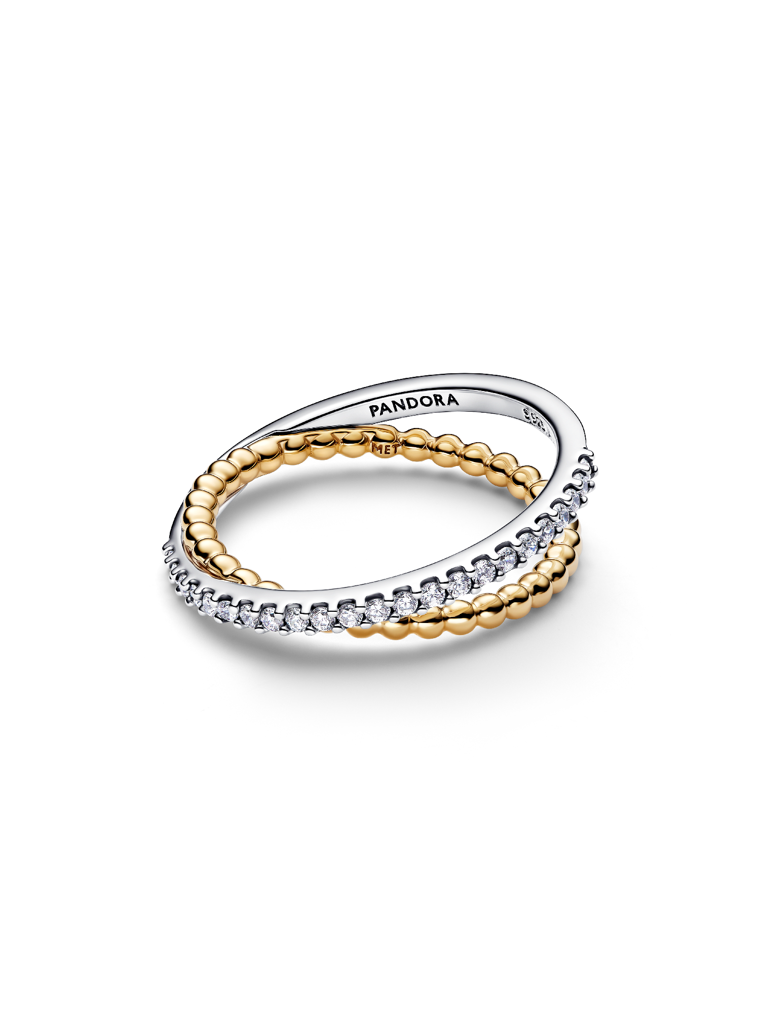 Crossover Beads & Pavé Double Band Ring