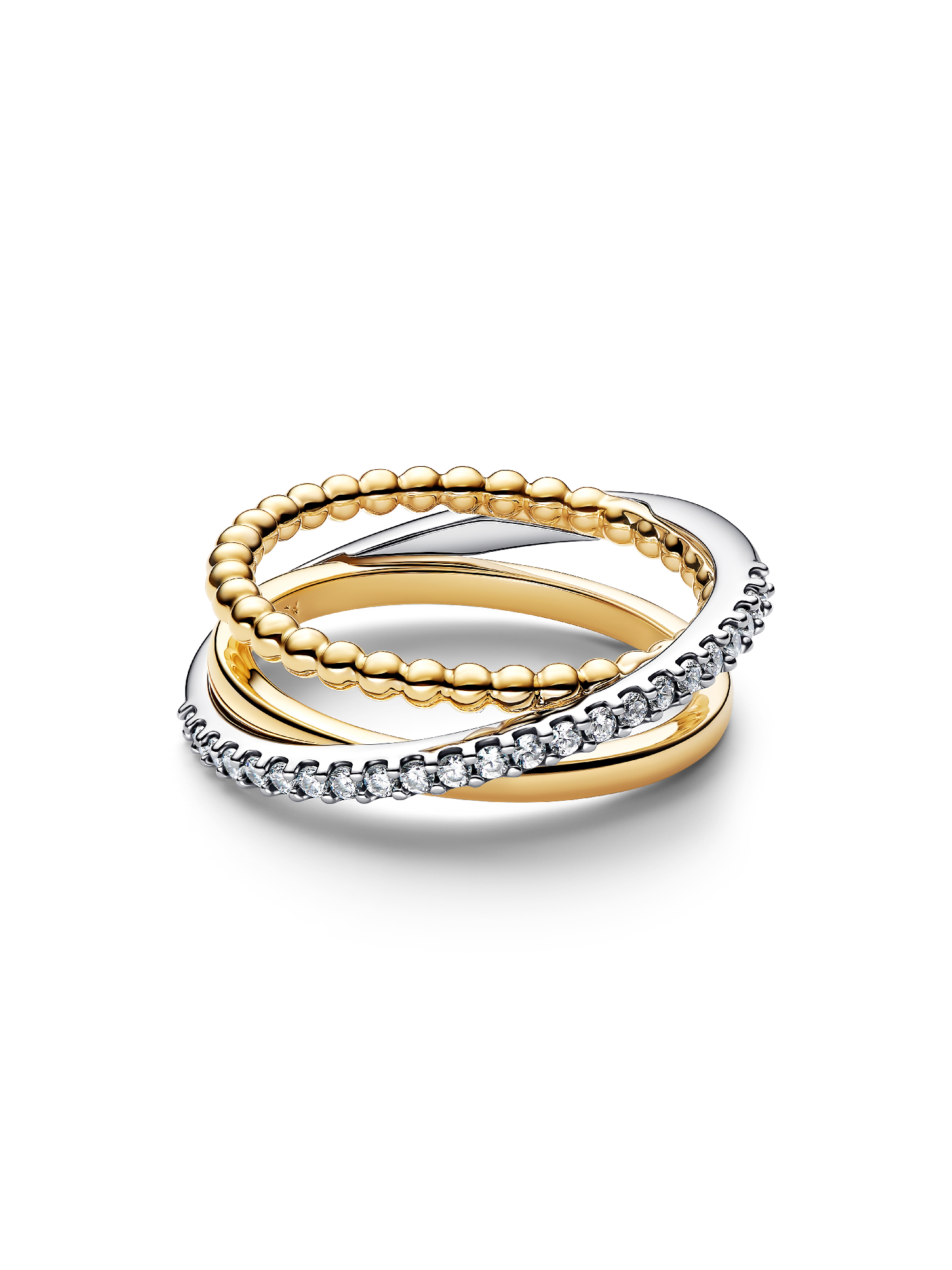 Crossover Beads & Pavé Triple Band Ring
