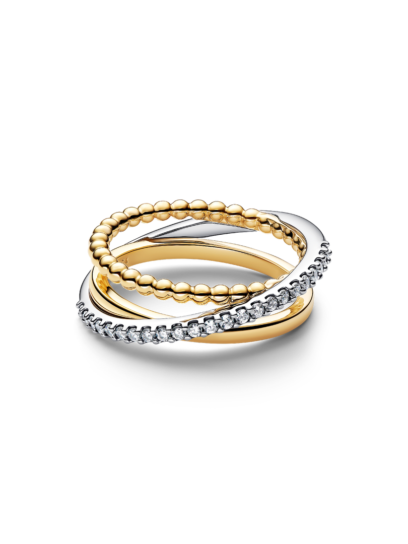 Crossover Beads & Pavé Triple Band Ring