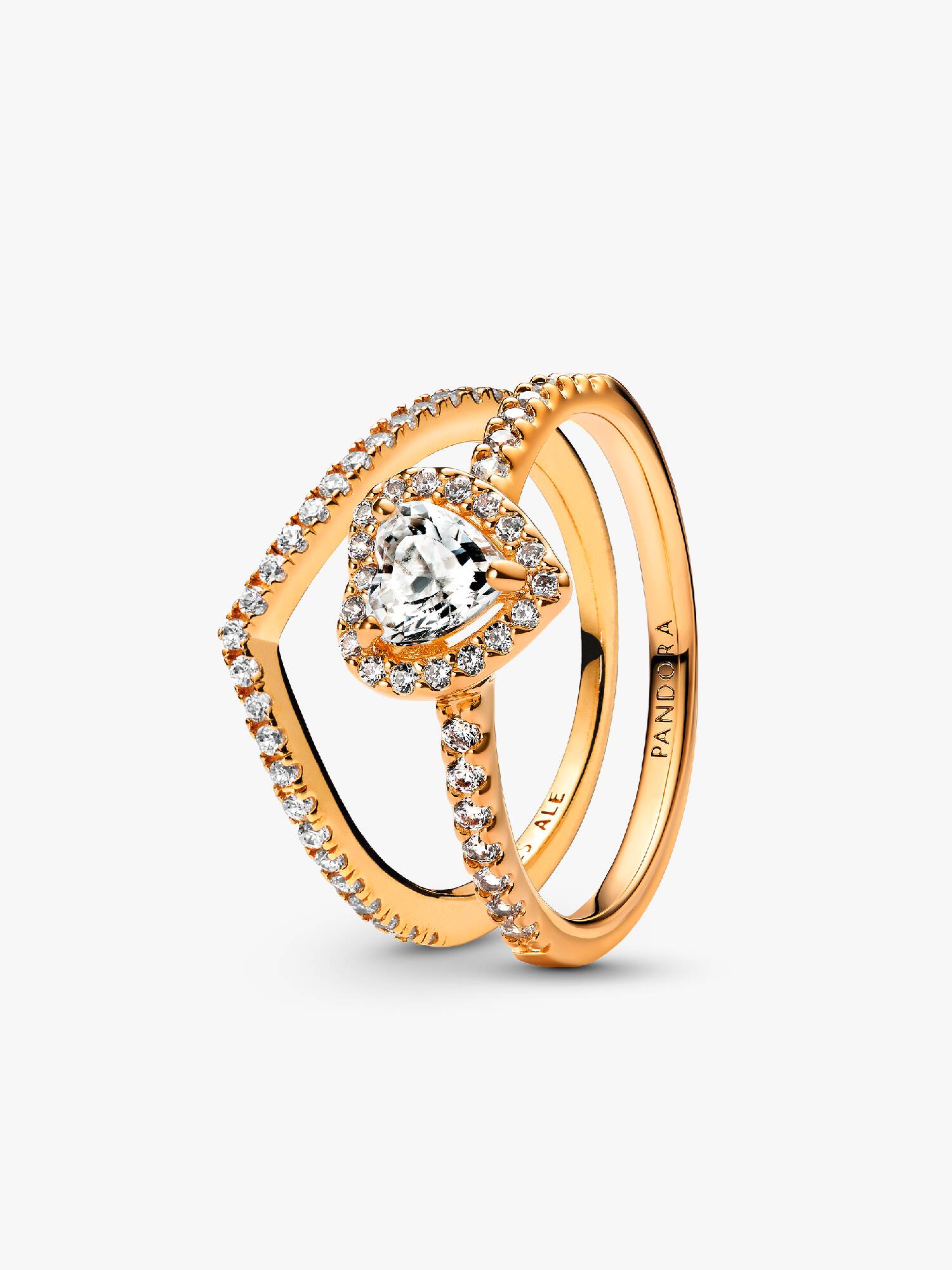 Playful Love Golden Elevated Heart Wishbone Ring Set