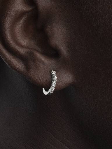 Pandora Era 14k White Gold Micro Lab-grown Diamond Pavé Hoop Earrings