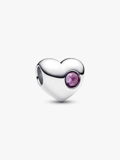 Engravable February Purple Stone Heart Charm