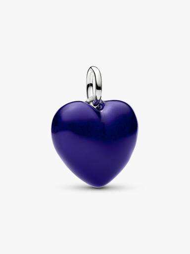 Blue Puffy Heart Dangle Charm, Platinum Plated