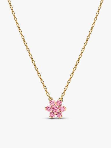 Ensemble de collier et boucles d'oreilles plaqués or Fleur rose scintillante