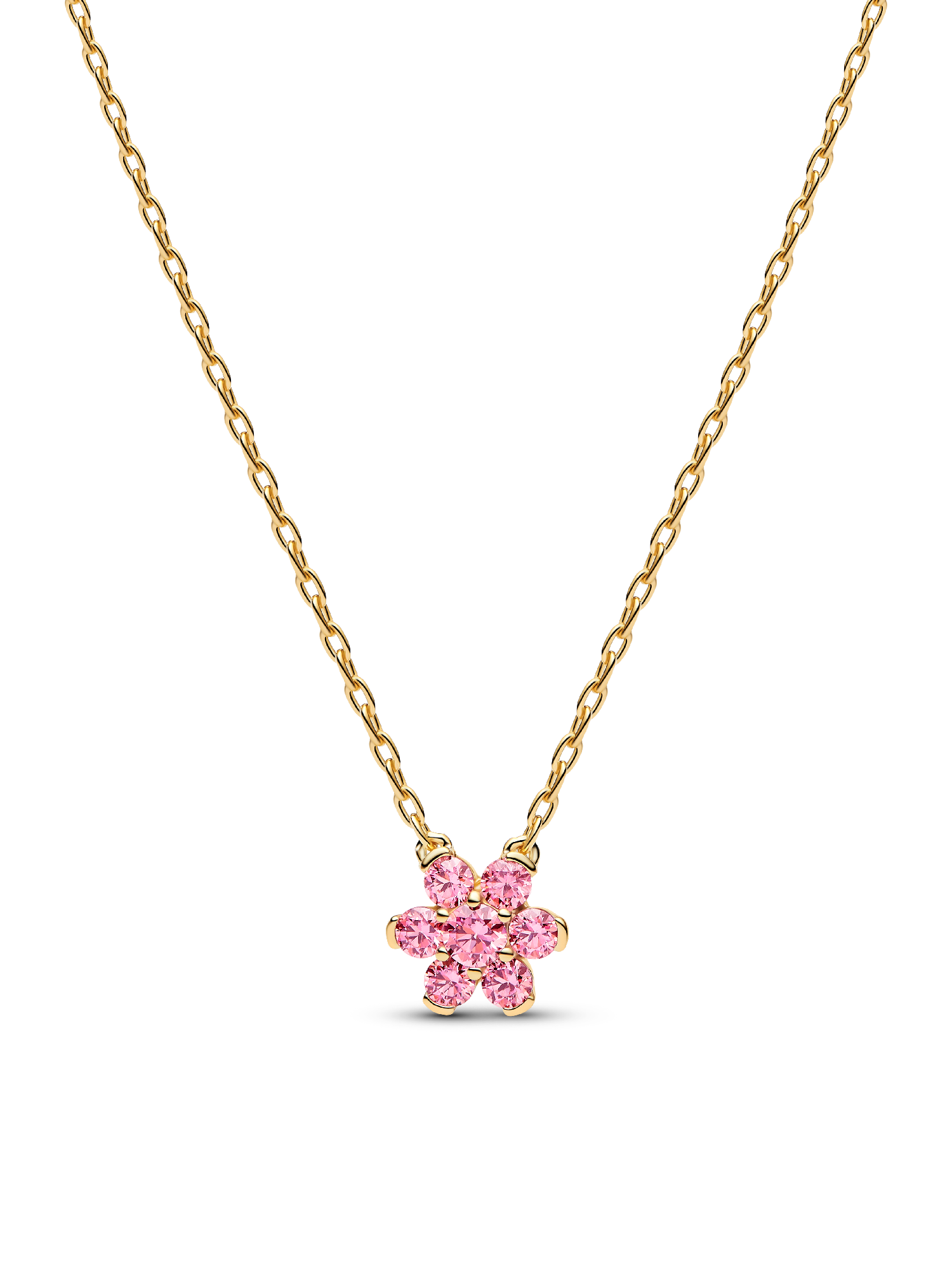 Sparkling Pink Flower Gold-Plated Necklace & Earrings Set