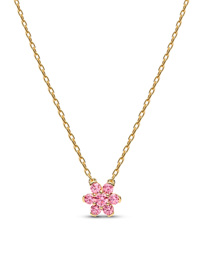 Sparkling Pink Flower Gold-Plated Necklace & Earrings Set