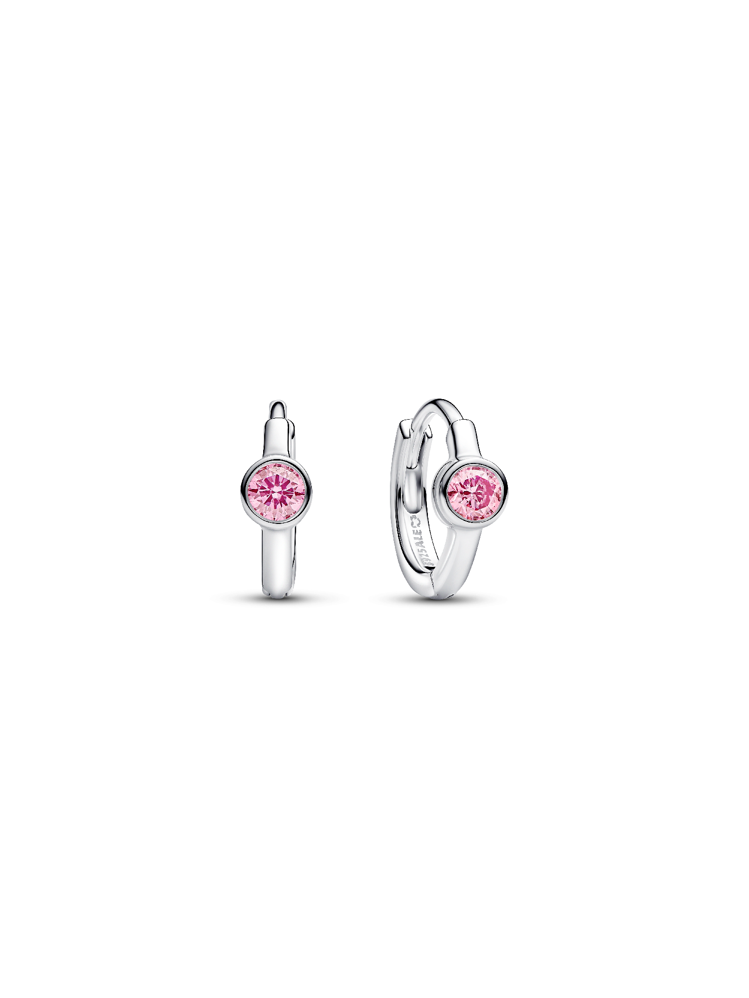 Pandora Era Bezel Sterling Silver Pink Lab-grown Diamond Huggie Earrings