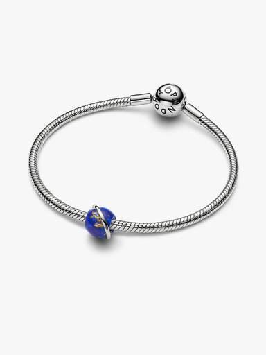 Celestial Blue Planet Charm, Platinum Plated