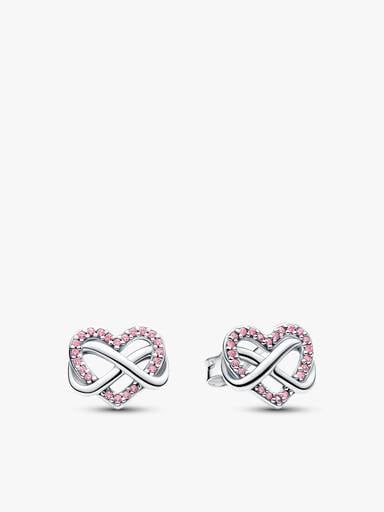 Sparkling Pink Infinity Heart Necklace & Earrings Set