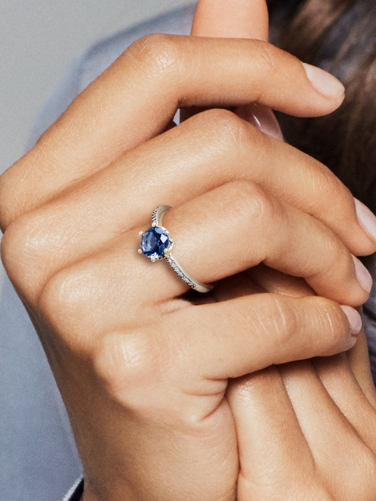 Blue Sparkling Crown Solitaire Ring