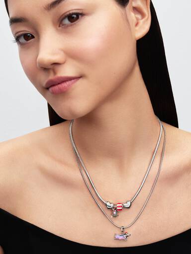 Red Peppermint Murano Glass Charm, Platinum Plated