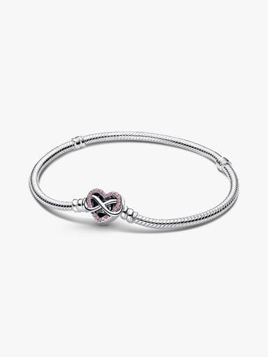Sparkling Pink Infinity Heart Clasp Snake Chain Bracelet