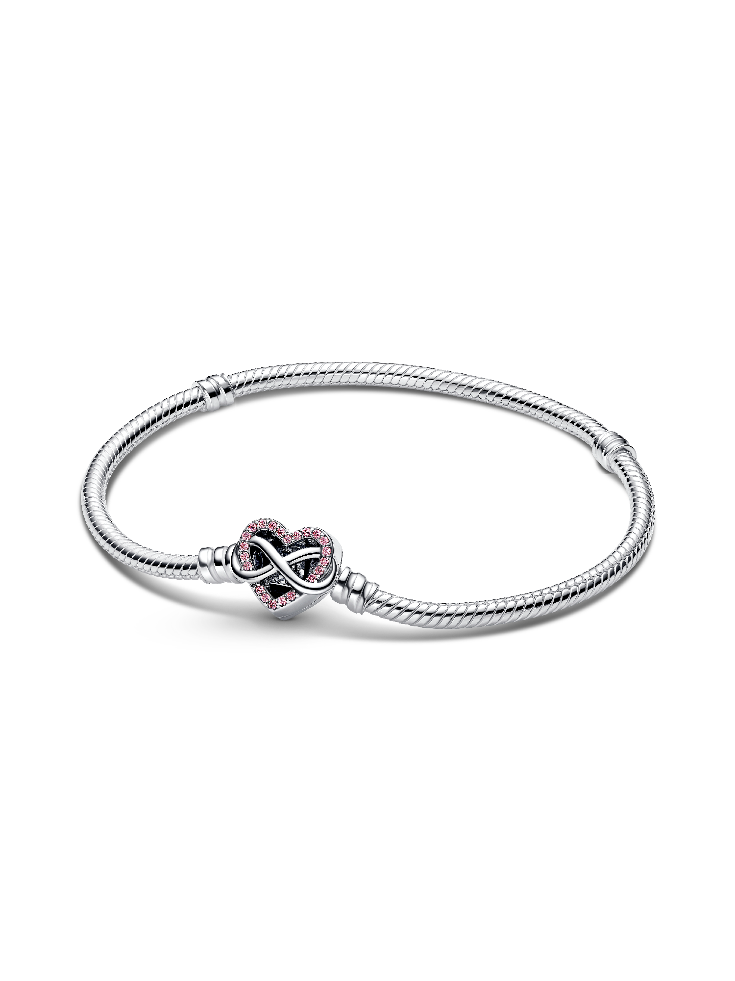 Sparkling Pink Infinity Heart Clasp Snake Chain Bracelet