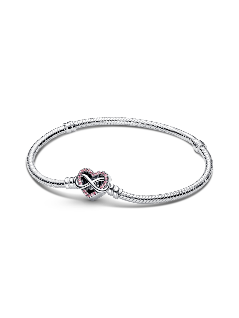 Sparkling Pink Infinity Heart Clasp Snake Chain Bracelet