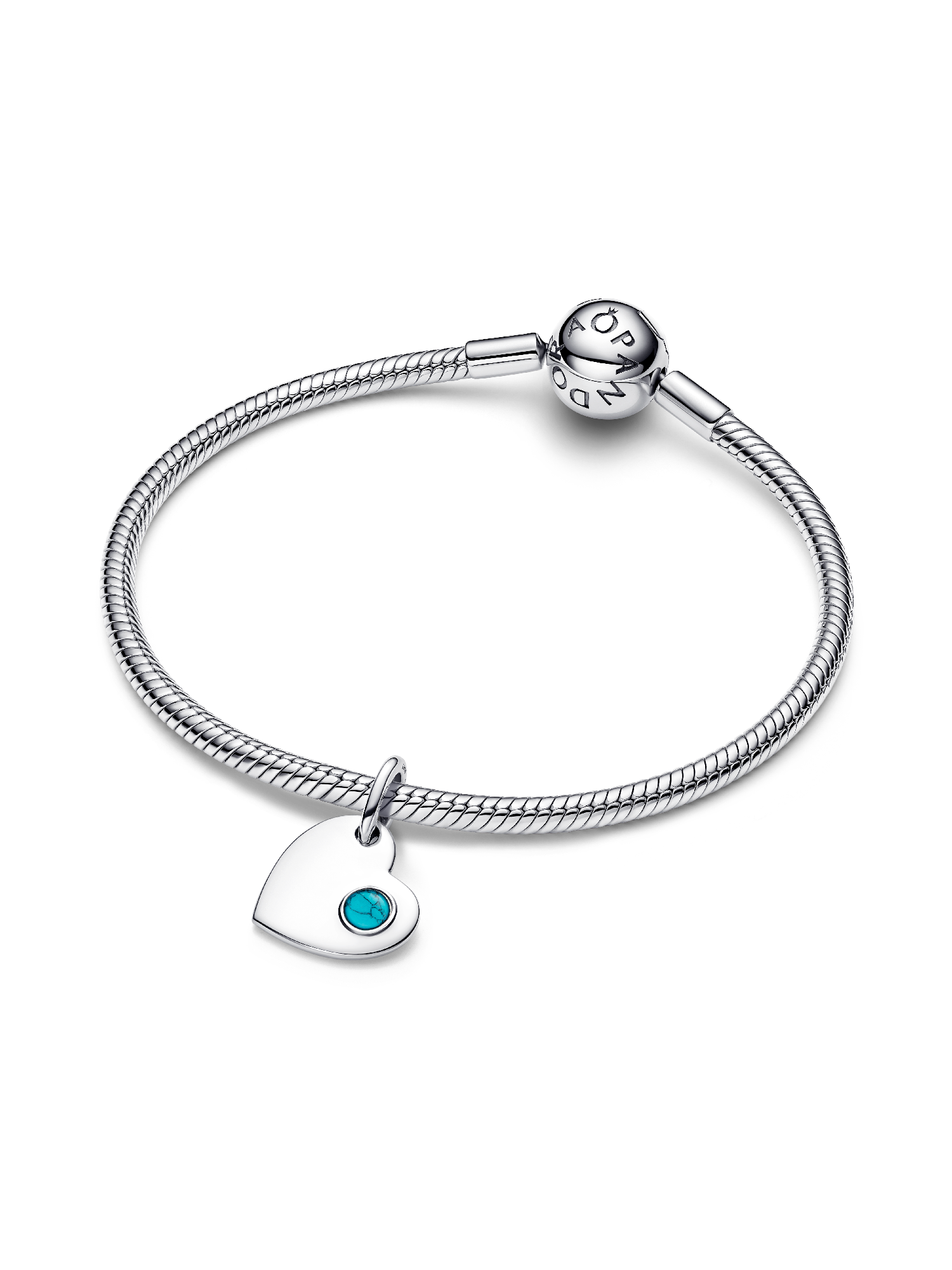December Engravable Heart Turquoise Blue Stone Dangle Charm