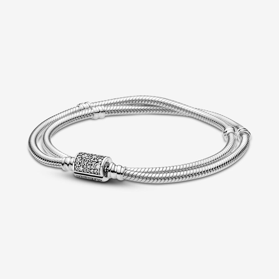 Pandora Moments Double Wrap Barrel Clasp Snake Chain Bracelet