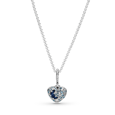 Sparkling Blue Moon & Stars Heart Necklace