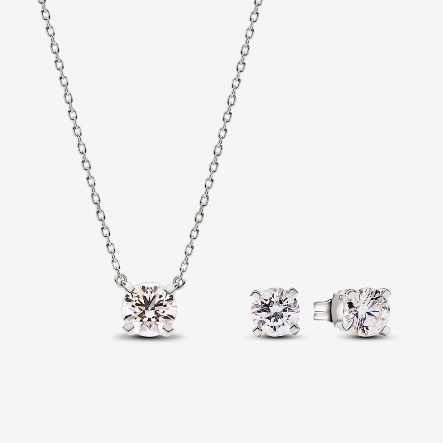 Pandora Era Ensemble cadeau de bijoux en diamant cultivé en laboratoire pendentif collier et boucles d’oreilles avec 2,00 carat TW en or blanc image number 0