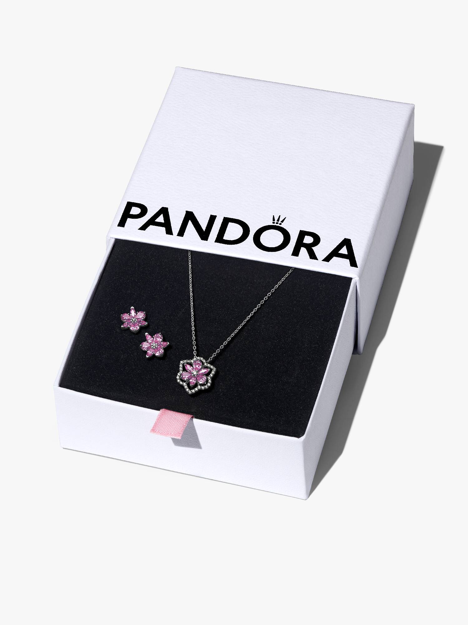 Ensemble-cadeau collier et boucles d'oreilles Fleur rose d’herbier