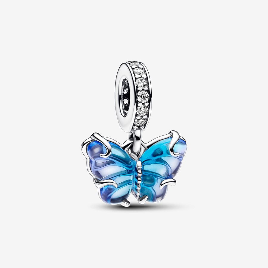Charm-pendentif Papillon en verre de Murano bleu image number 0