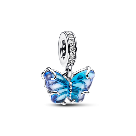 Charm-pendentif Papillon en verre de Murano bleu