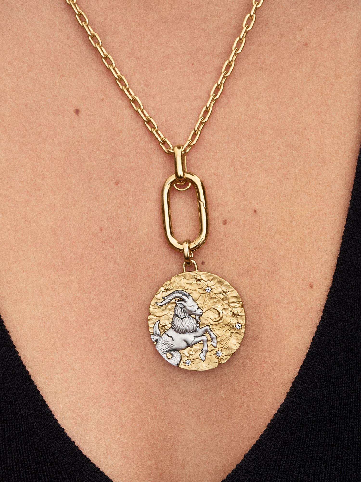 Capricornページ Capricorn Zodiac Oversized Medallion Charm | Pendant | Two-tone
