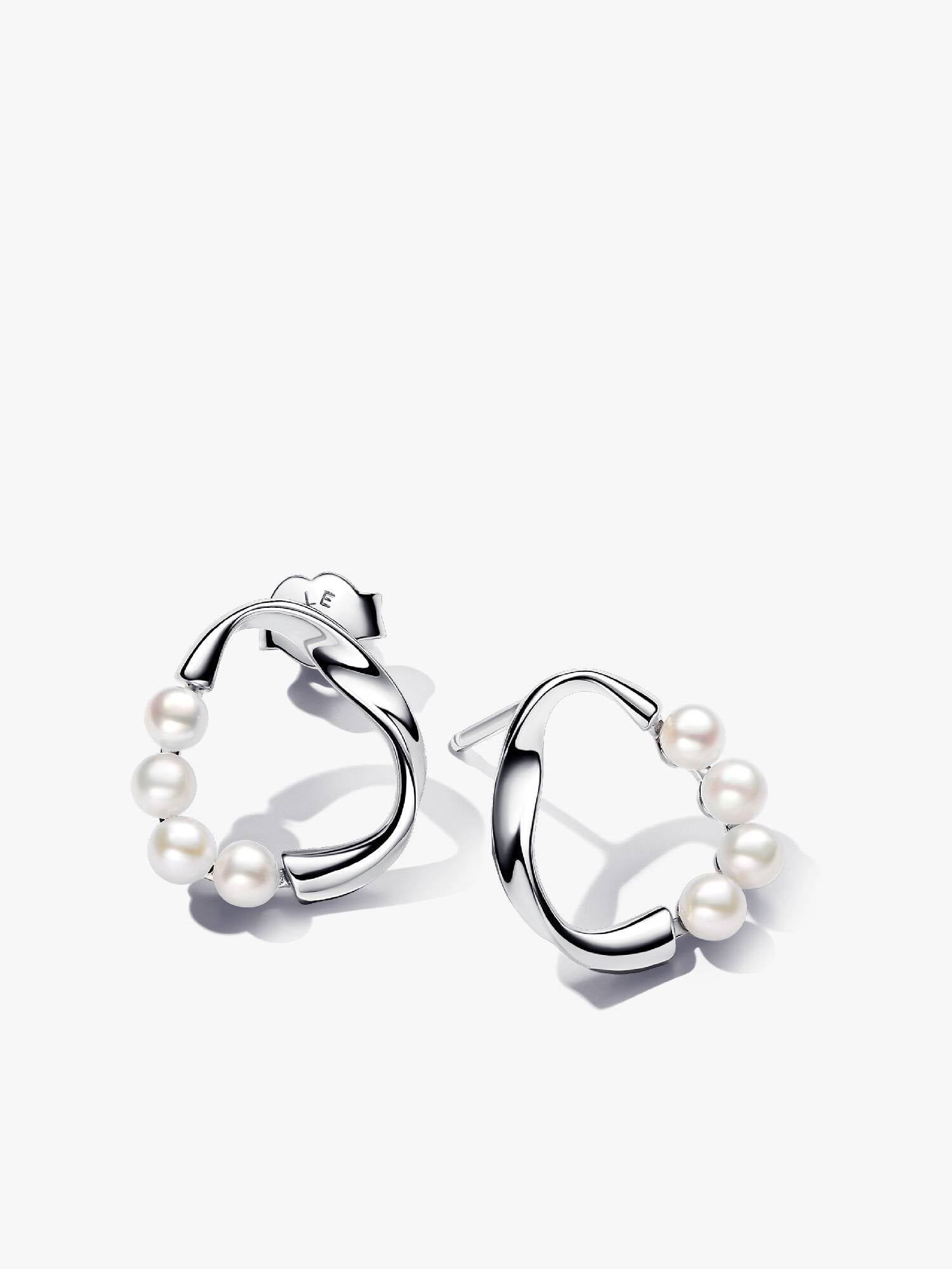 Organically Shaped Circle & Treated Freshwater Cultured Pearls Stud Earrings