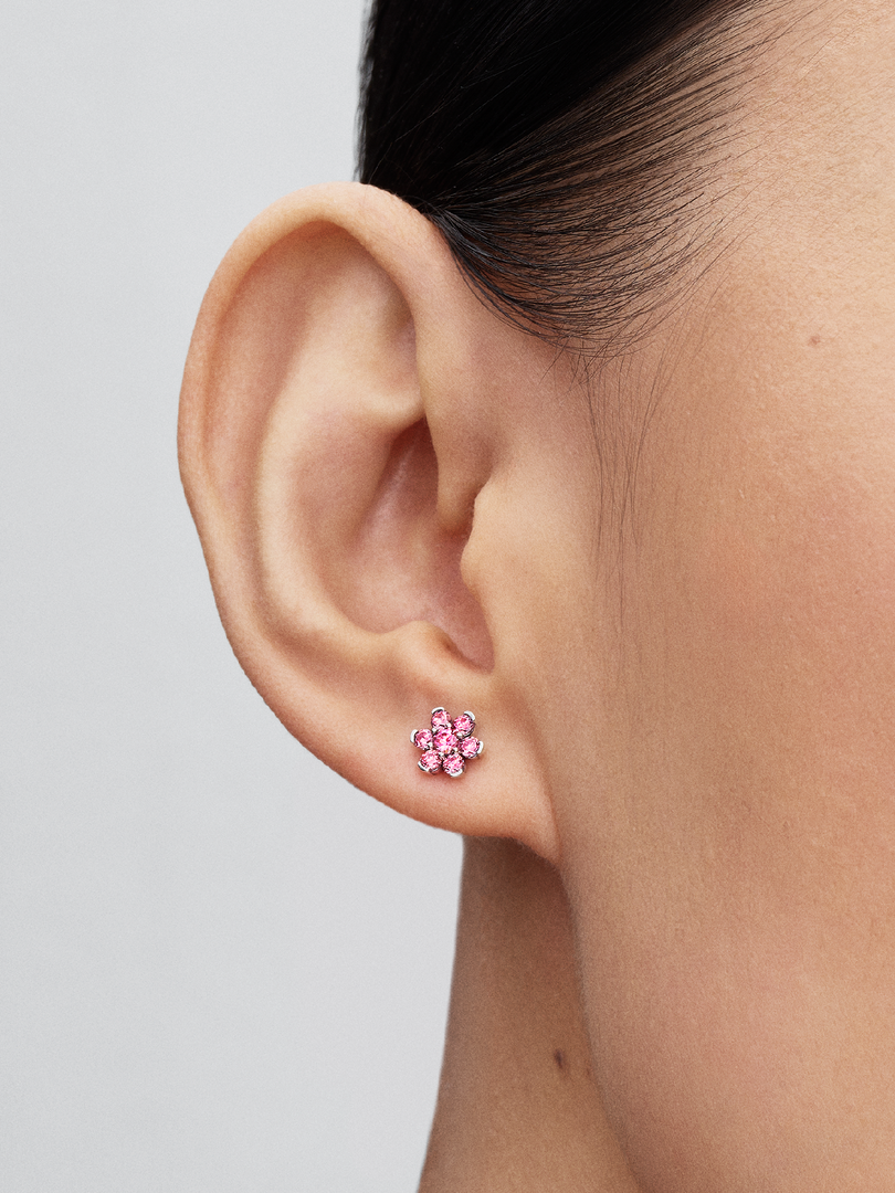 Clous d’oreilles Fleur rose scintillante