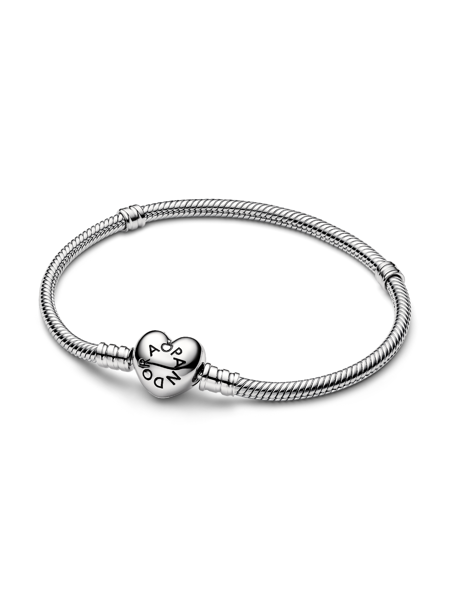 Pandora Moments Heart Clasp Snake Chain Bracelet, Platinum Plated