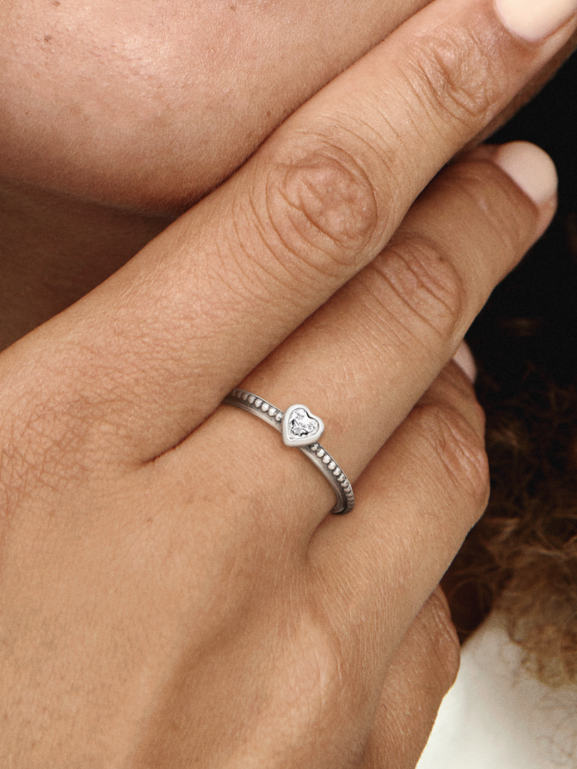 Clear Heart Beaded Ring